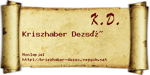 Kriszhaber Dezső névjegykártya